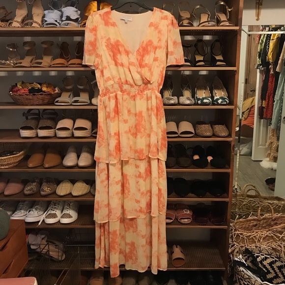 Roolee Dresses & Skirts - NWT Peach & Tan Tie Dye Tiered Hayden Maxi Dress